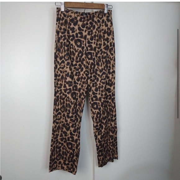 Reformation Sera High-Rise Leopard Print Pants Womens Size 2 Brown Black FLAWS - Picture 2 of 12